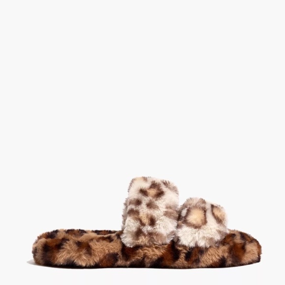 NWT Madewell Two-Strap Scuff Slippers in Leopard Recycled Faux Fur US Size 5 - Picture 2 of 4